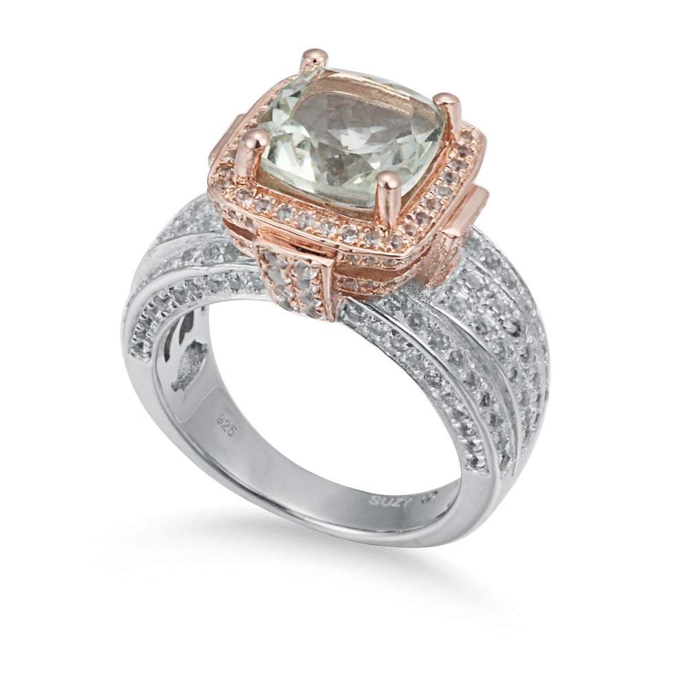 Suzy Levian Sterling Silver Cushion 5.36 TCW Green Amethyst
