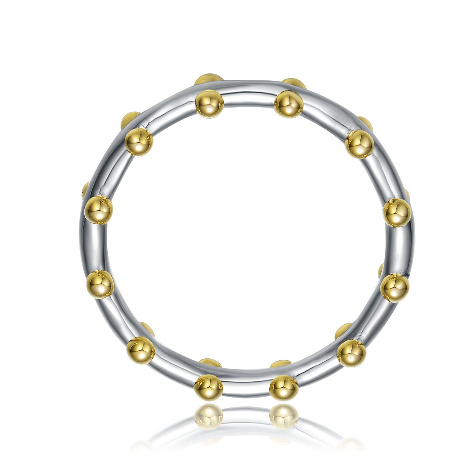 Rhodium And 14k Gold Plated Bead Band Ring