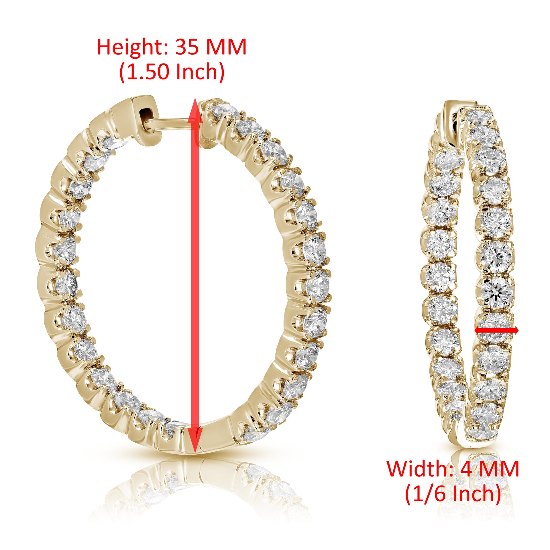 5 cttw Diamond Inside Out Hoop Earrings 14K Yellow Gold Round Prong Set 1.50 Inch