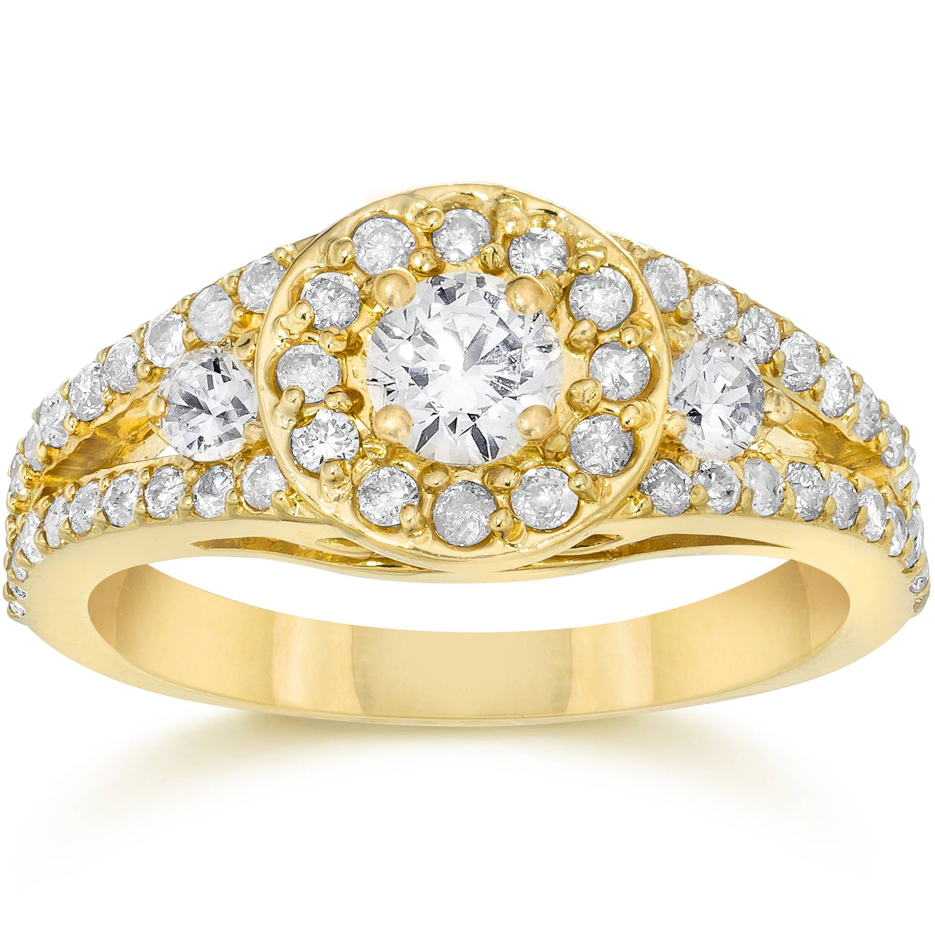 5/8 ct Split Shank Real Diamond Halo Engagement Ring 14 Karat Yellow Gold