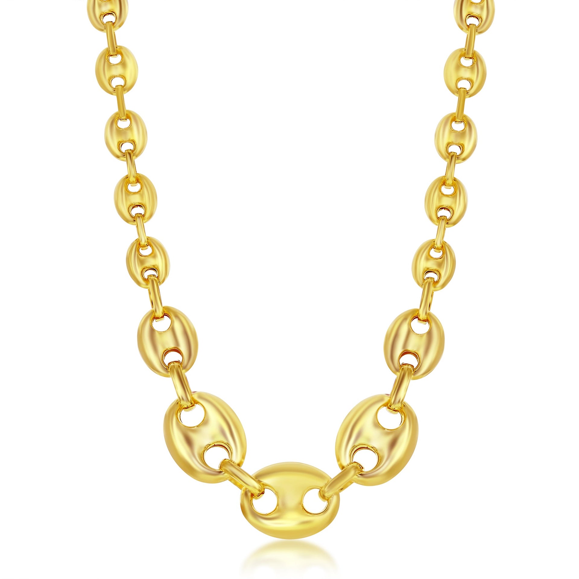 Sterling Silver Graduated Puffed Marina Necklace - Gold Plated