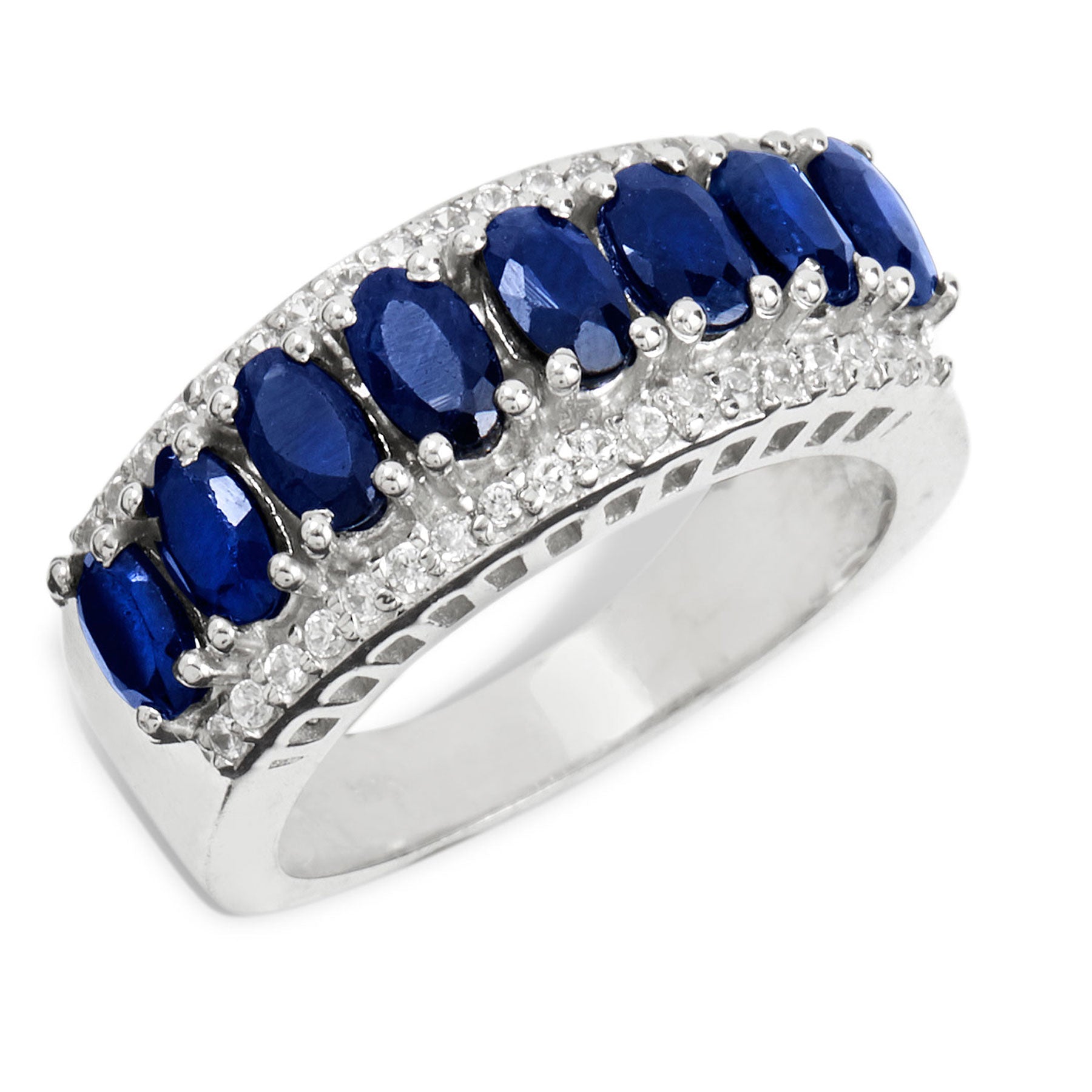 STERLING 925 BLUE SAPPHIRE & WHITE ZIRCON BAND