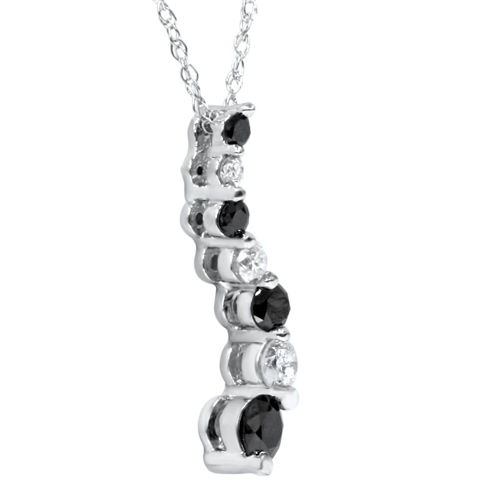 White Gold 1/2 CT Black & White Diamond Journey Pendant