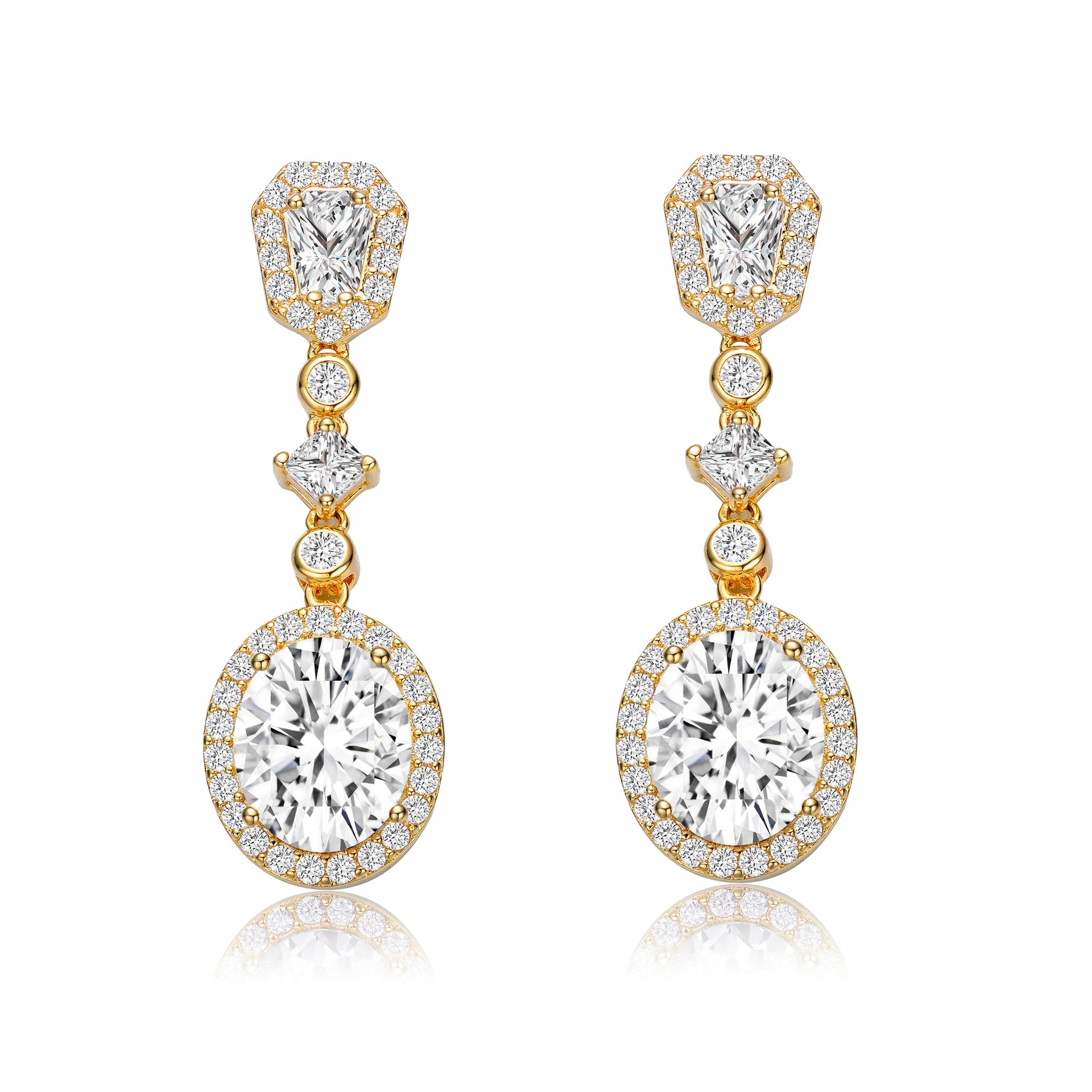 Sterling Silver Gold Plated Cubic Zirconia Accent Long Drop Earrings
