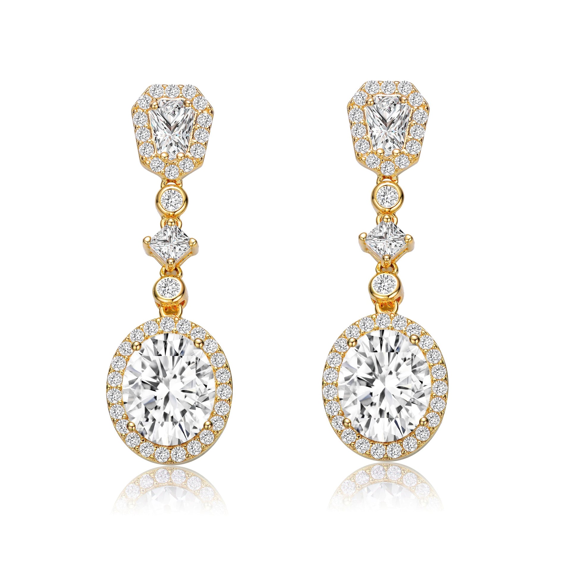 Sterling Silver Gold Plated Cubic Zirconia Accent Long Drop Earrings
