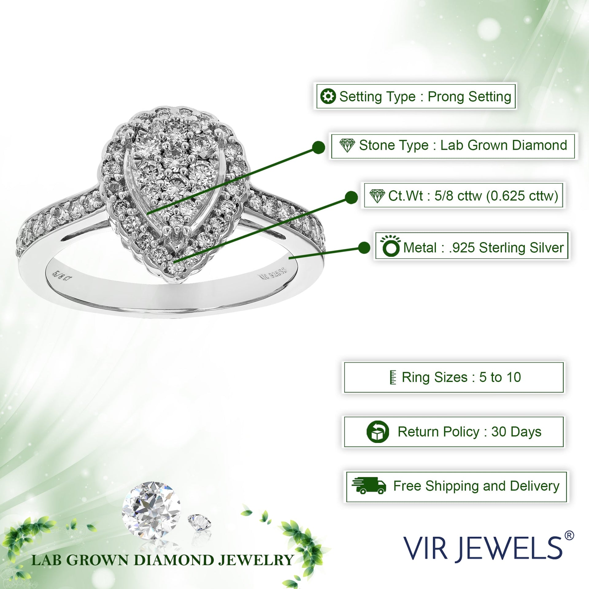 5/8 cttw Round Cut Lab Grown Diamond Engagement Ring .925 Sterling Silver Prong Set