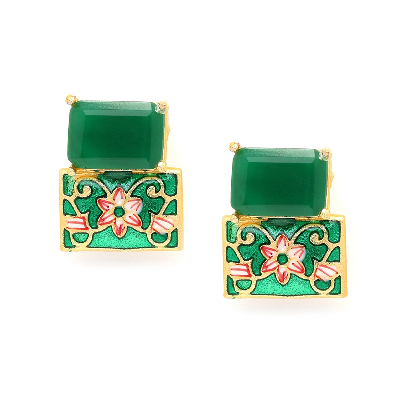 Green Contemporary Studs Earrings