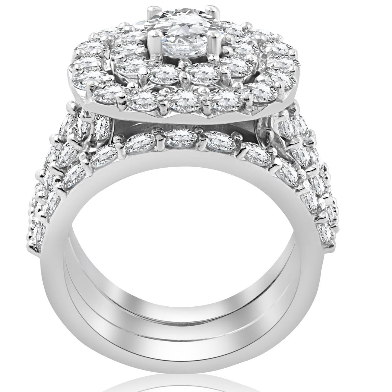 5 CT Diamond Engagement Cushion Halo Trio Engagement Wedding Ring Set White Gold