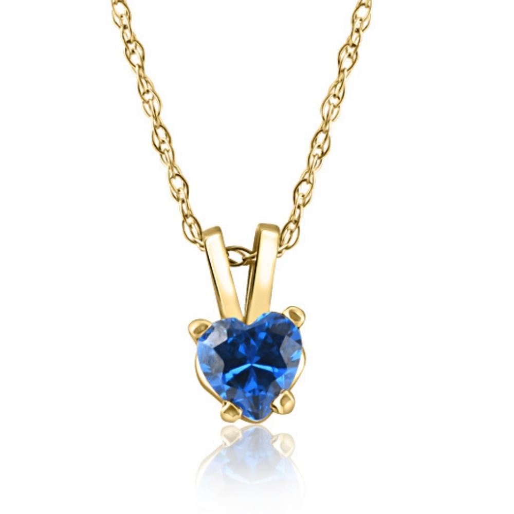Women's 1/2 CT Blue Heart Shaped Sapphire Pendant Yellow Gold 18' Chain Necklace