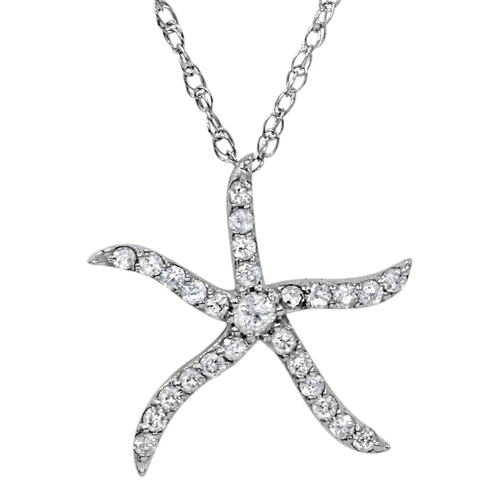 1/4ct Diamond Starfish Pendant 10K White Gold W/ 18' Chain