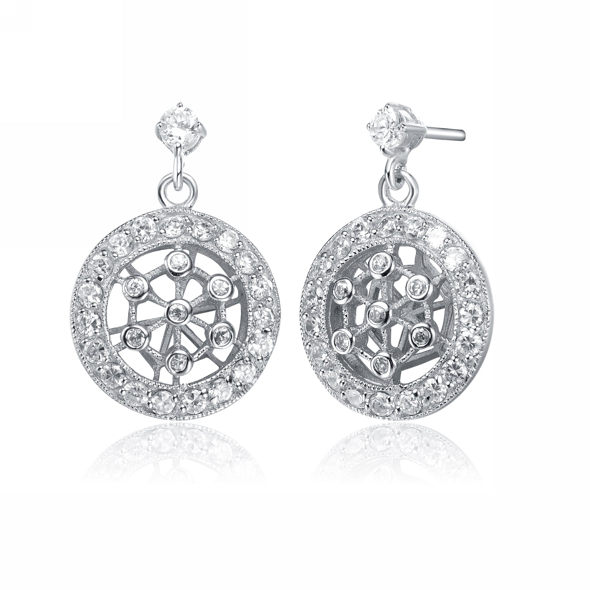 Sterling Silver Cubic Zirconia Round Drop Earrings