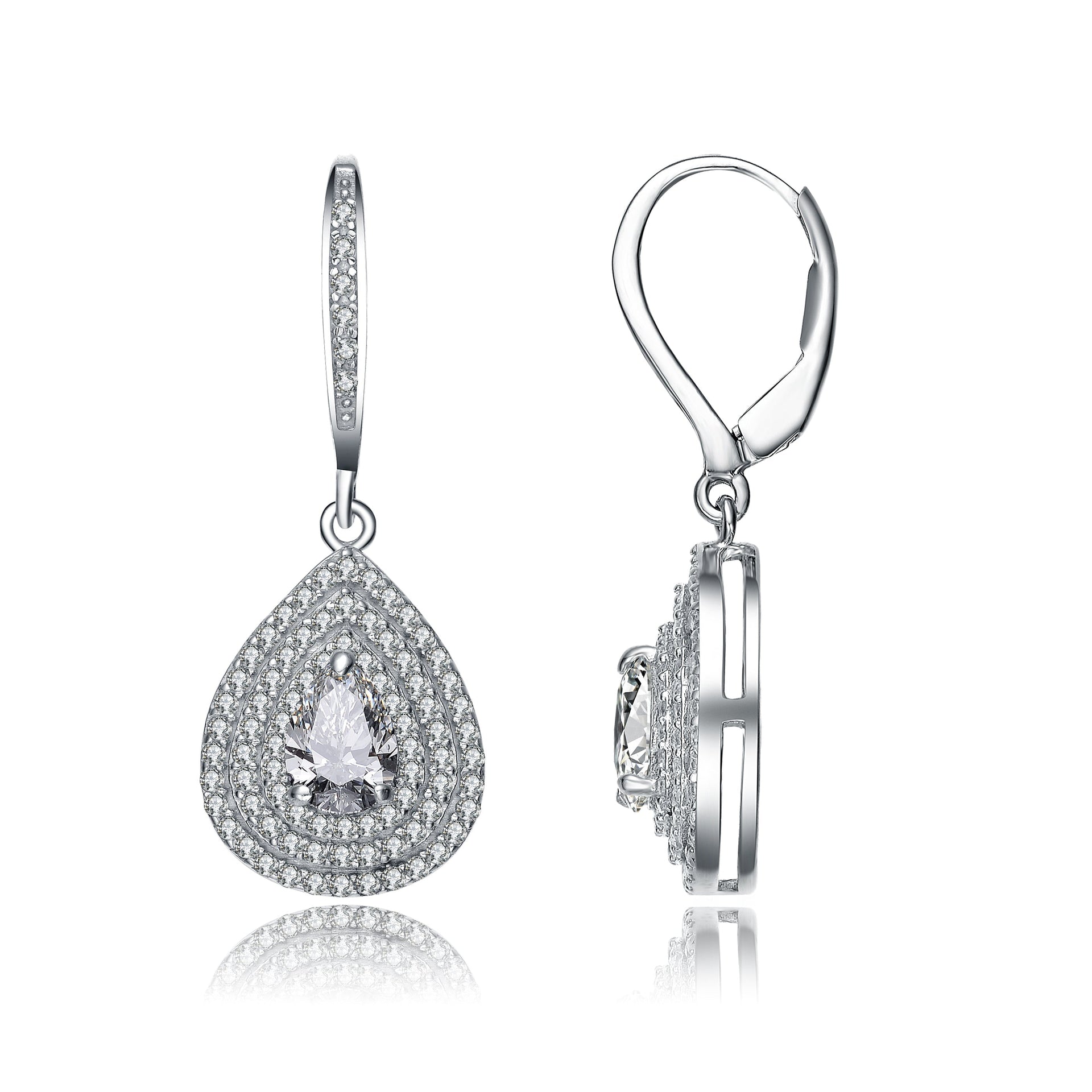 Sterling Silver Cubic Zirconia Triple Halo Earrings