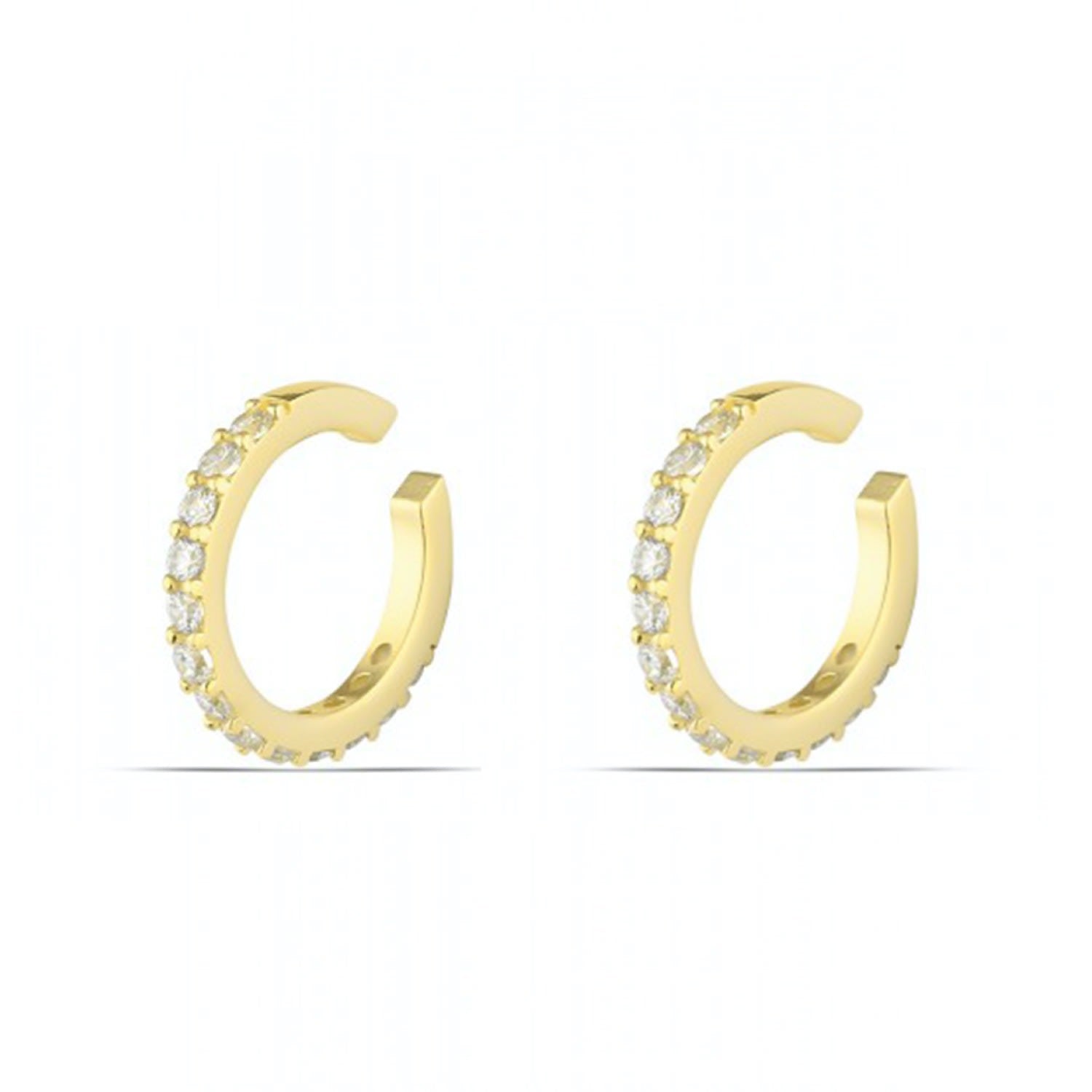 Cubic Zirconia Sterling Silver Ear Cuff No Piercing - Gold - Gold