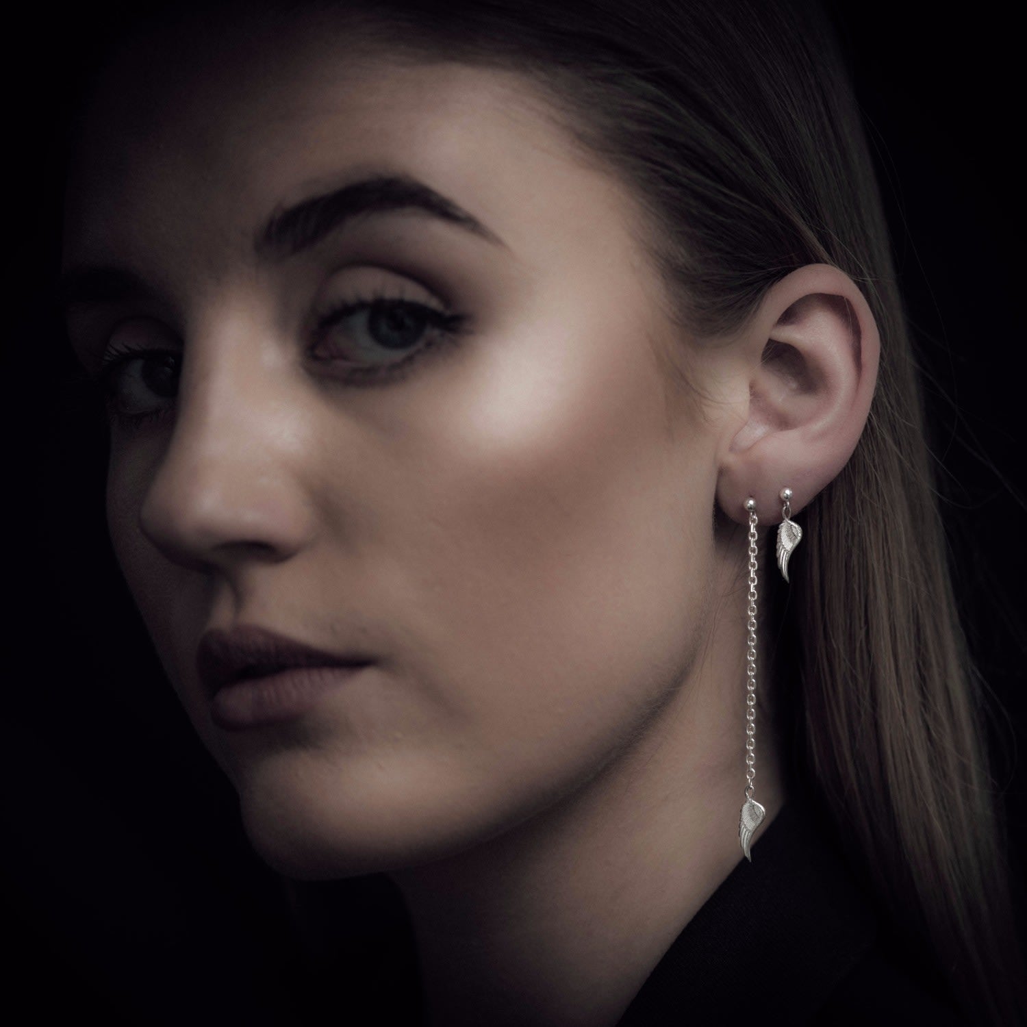 Silver Wing Single Short Drop Earring