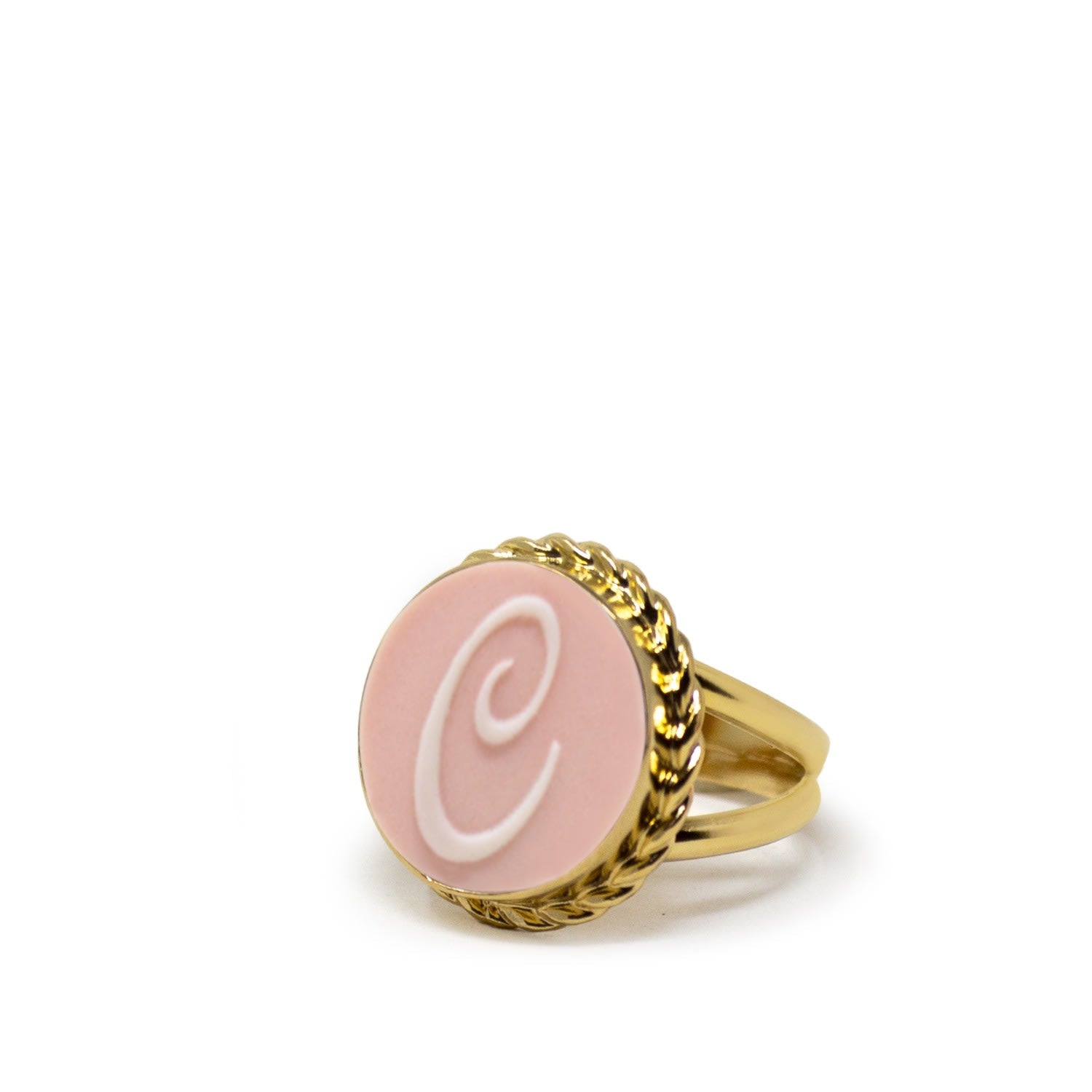 Gold Vermeil Pink Cameo Ring Initial C
