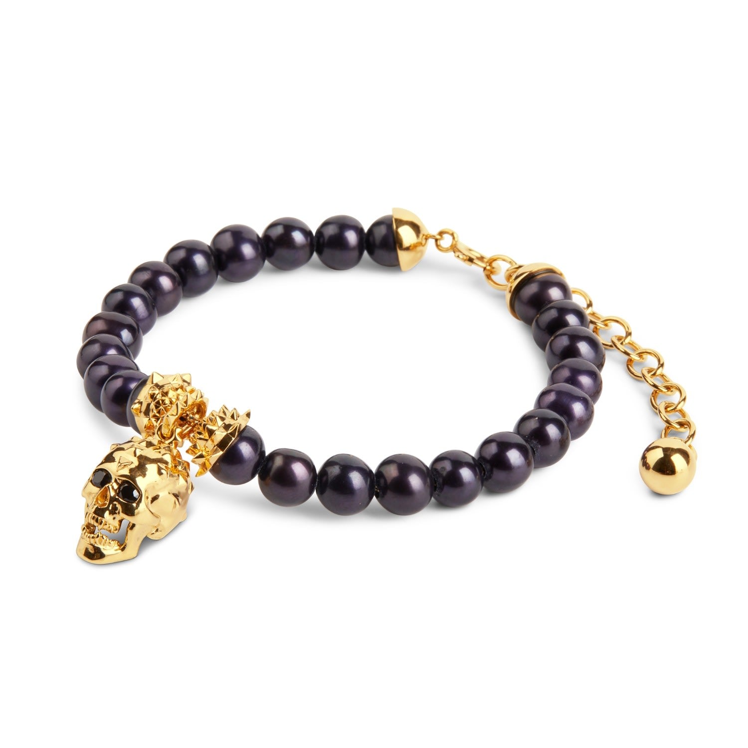 Skull Pearl Bracelet - Gold & Peacock