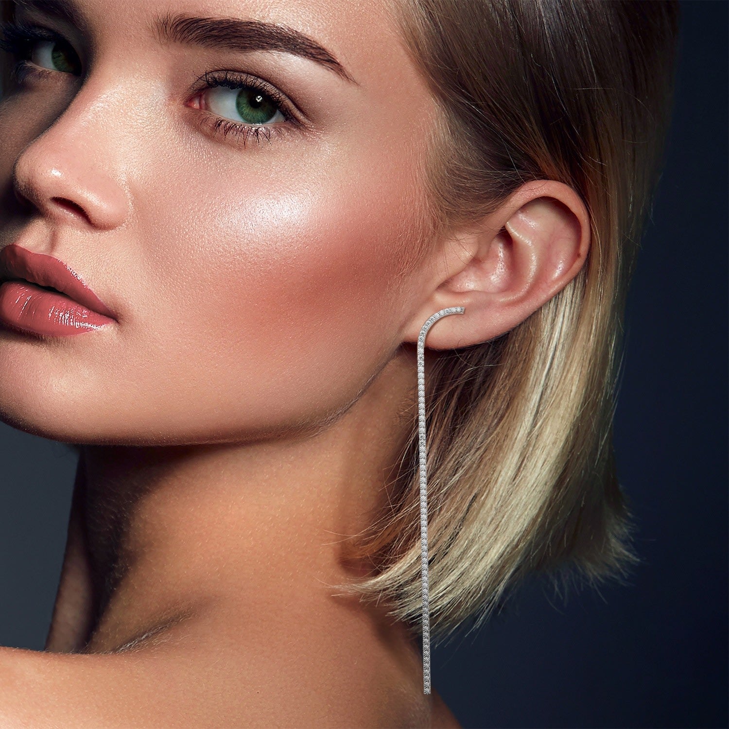 Long Tennis Chain Dangle Earrings - Gold