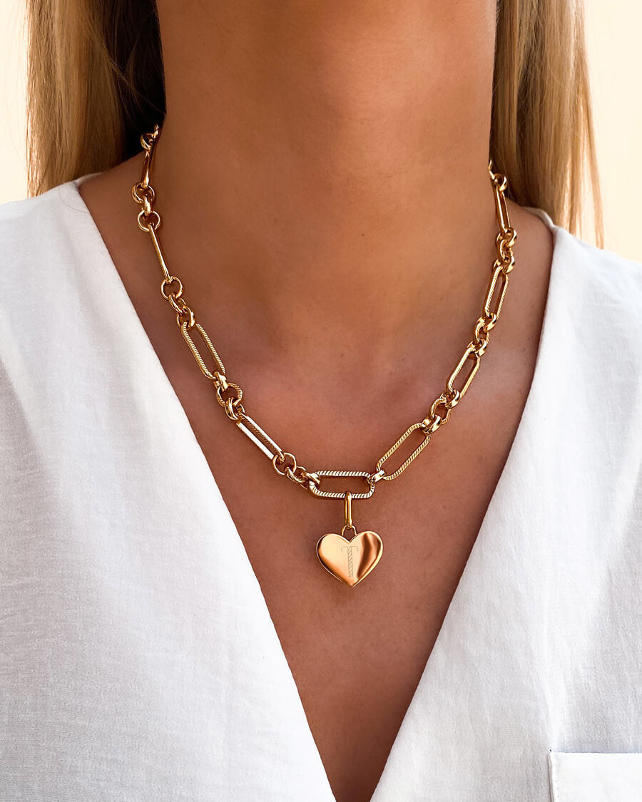 Heart Figaro Chain Necklace (Gold)