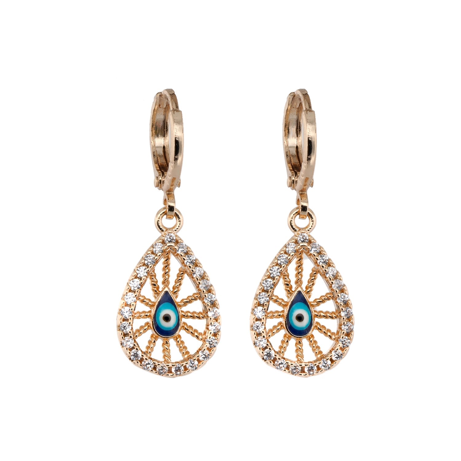 Gold Filigree Evil Eye Earrings - Gold -