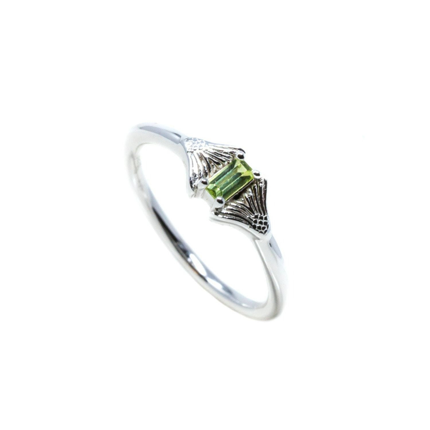 Fin Baguette Ring- Peridot, Silver