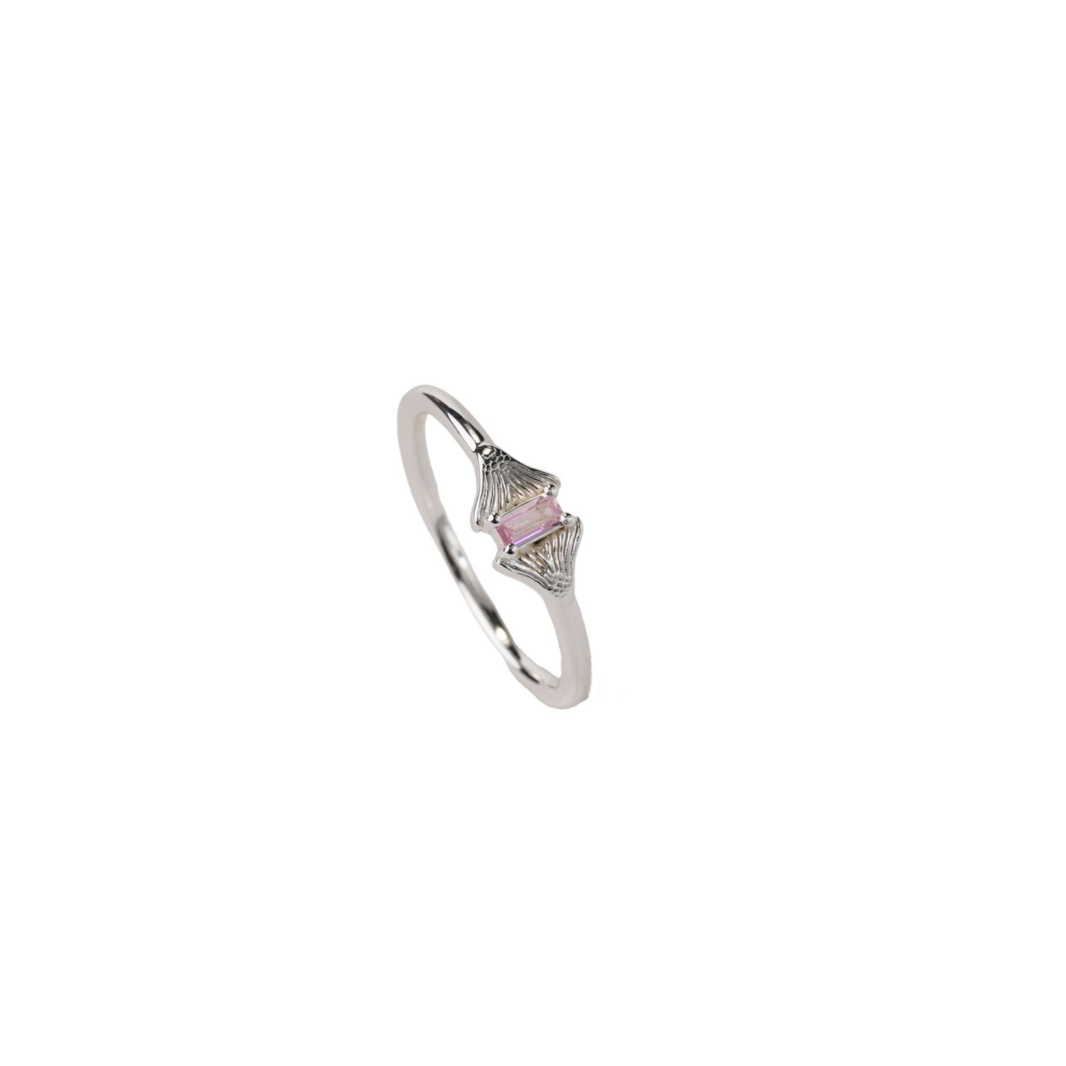 Fin Baguette Ring- Pink Spinel, Silver