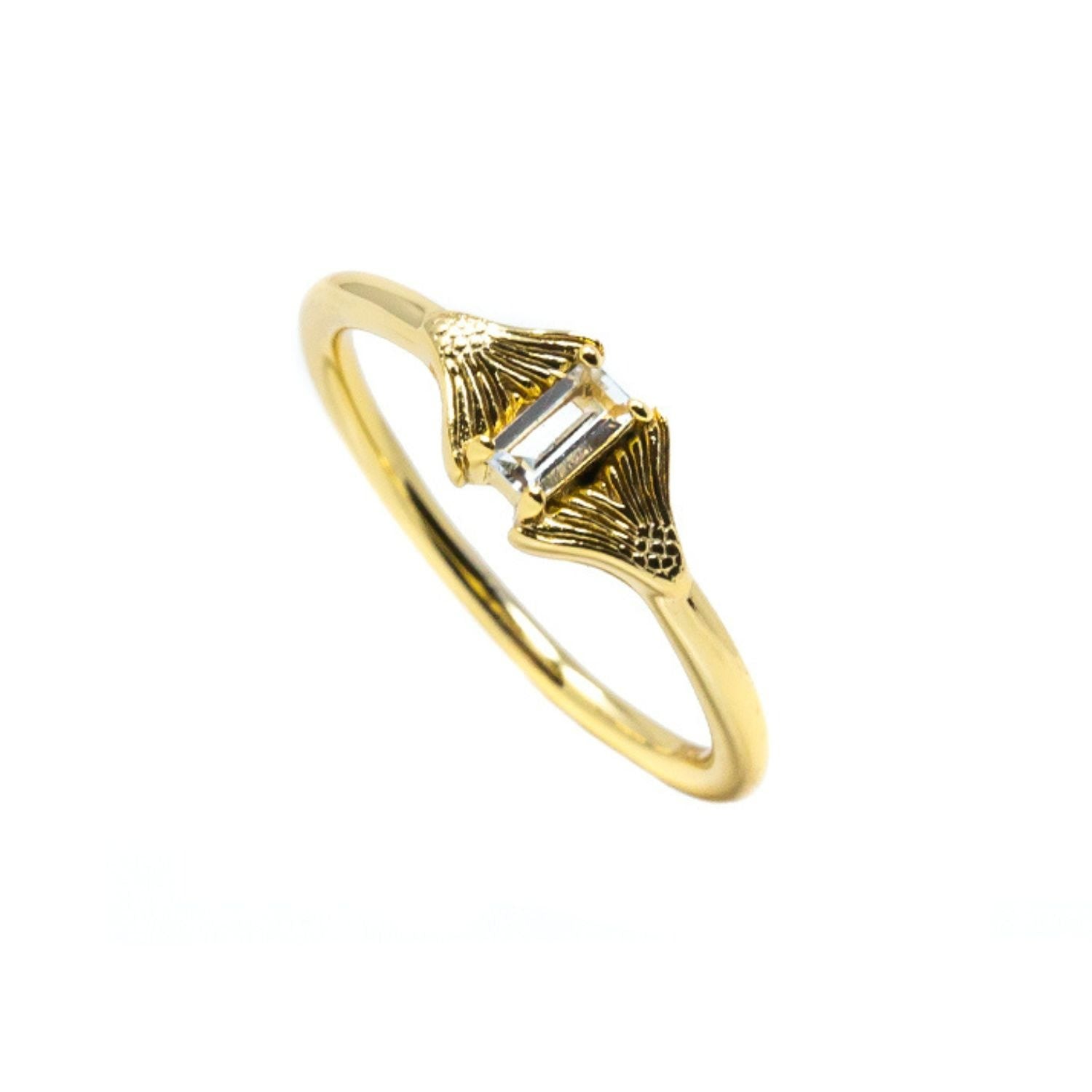 Fin Baguette Ring- White Topaz, Gold