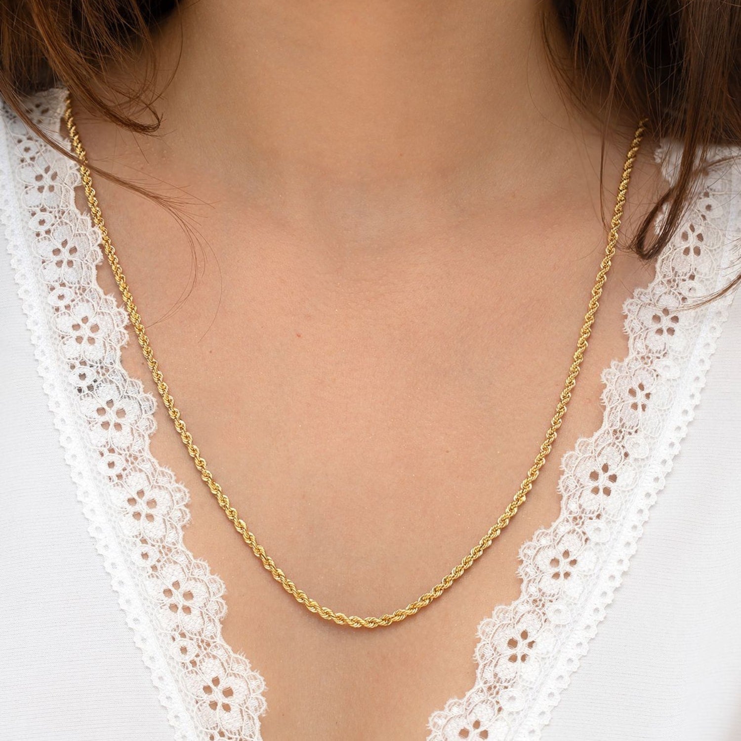 Fine 14Ct Solid Gold Italian Hallow Rope Chain Necklace