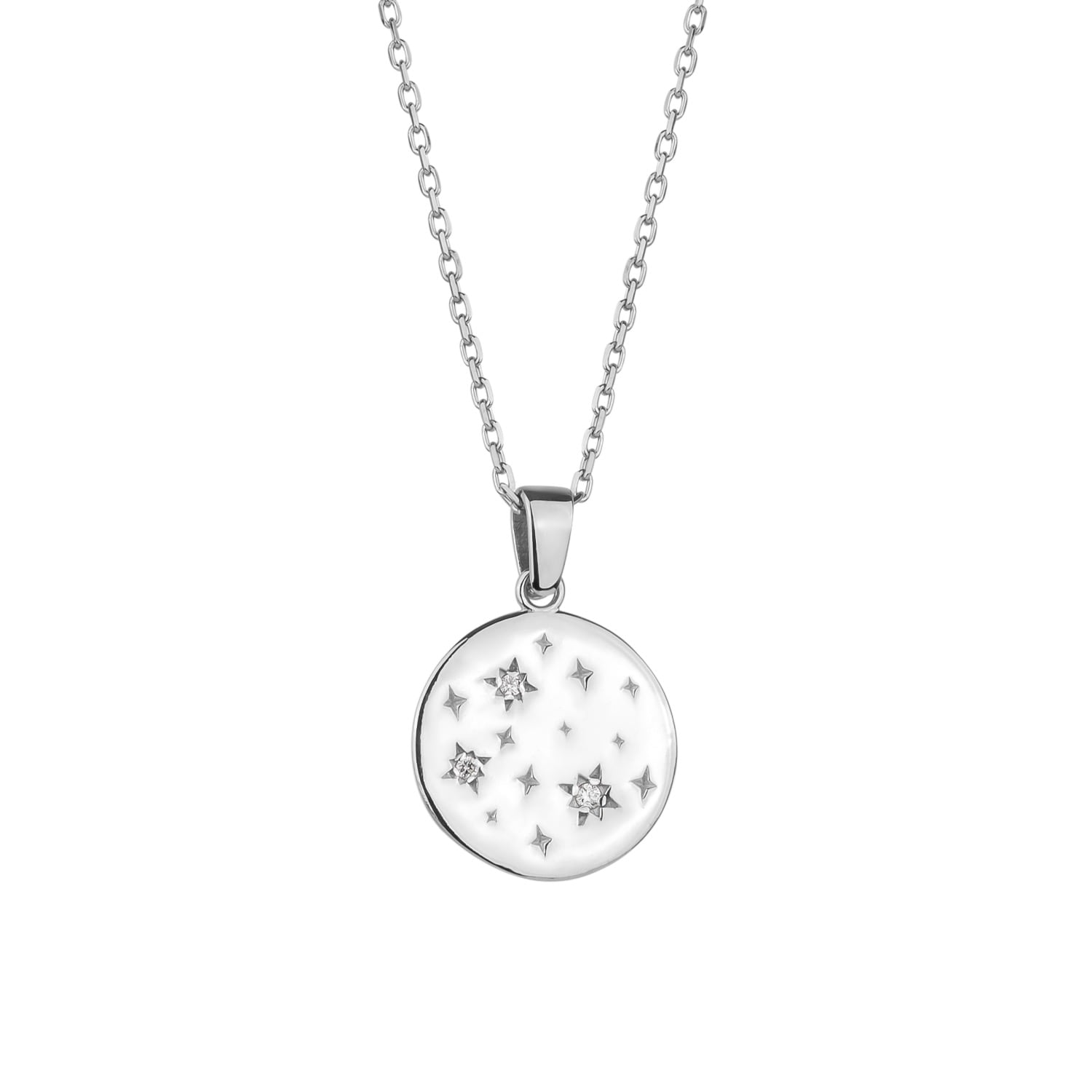 Fine Celestial Diamond Pendant Sterling Silver Necklace - Silver