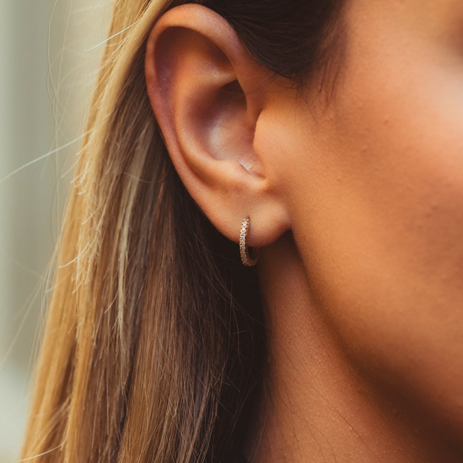 Fine Classic Pave Hoop Single Earring 14Ct Solid Gold