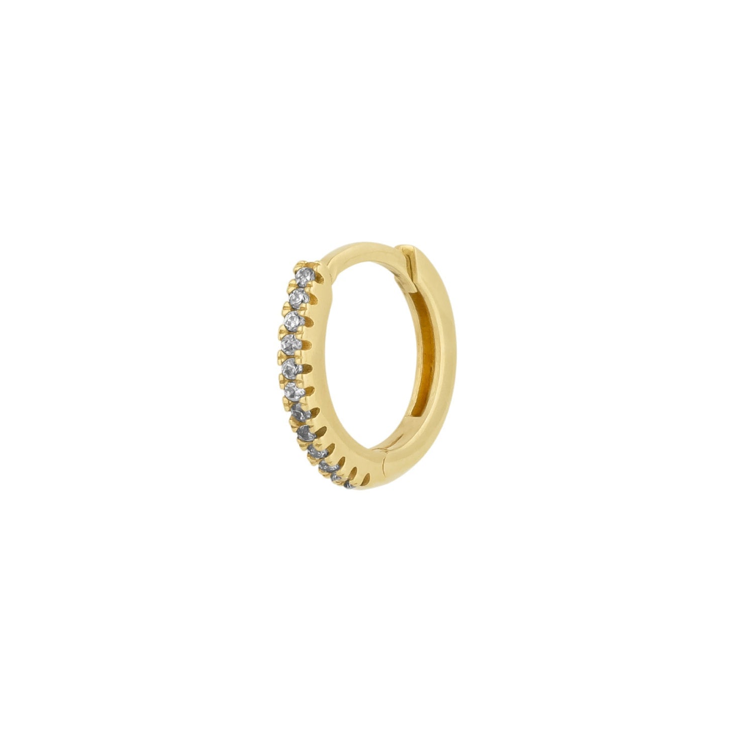 Fine Classic Pave Hoop Single Earring 14Ct Solid Gold