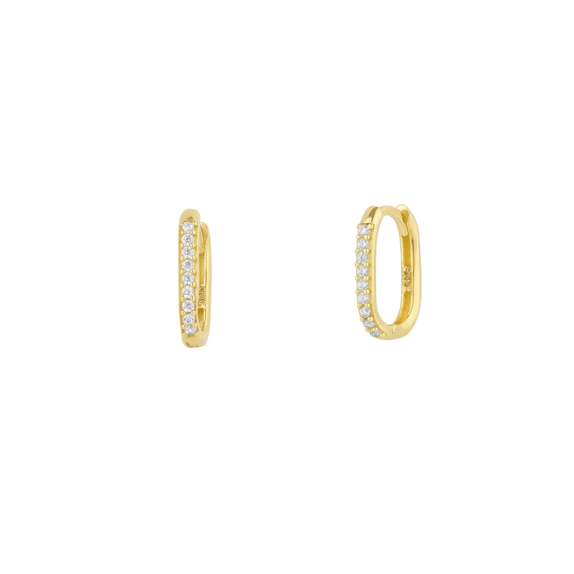 Fine Pave Ovate Hoop Earrings 14Ct Solid Gold