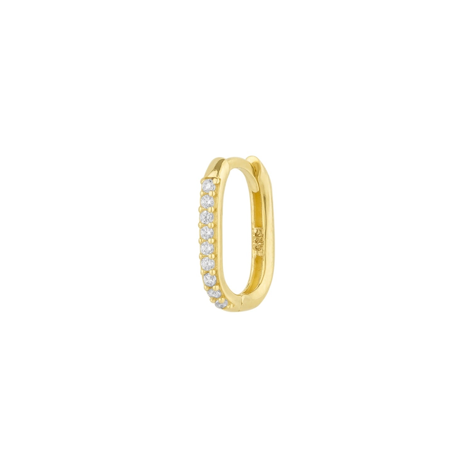 Fine Pave Ovate Hoop Single Earring 14Ct Solid Gold