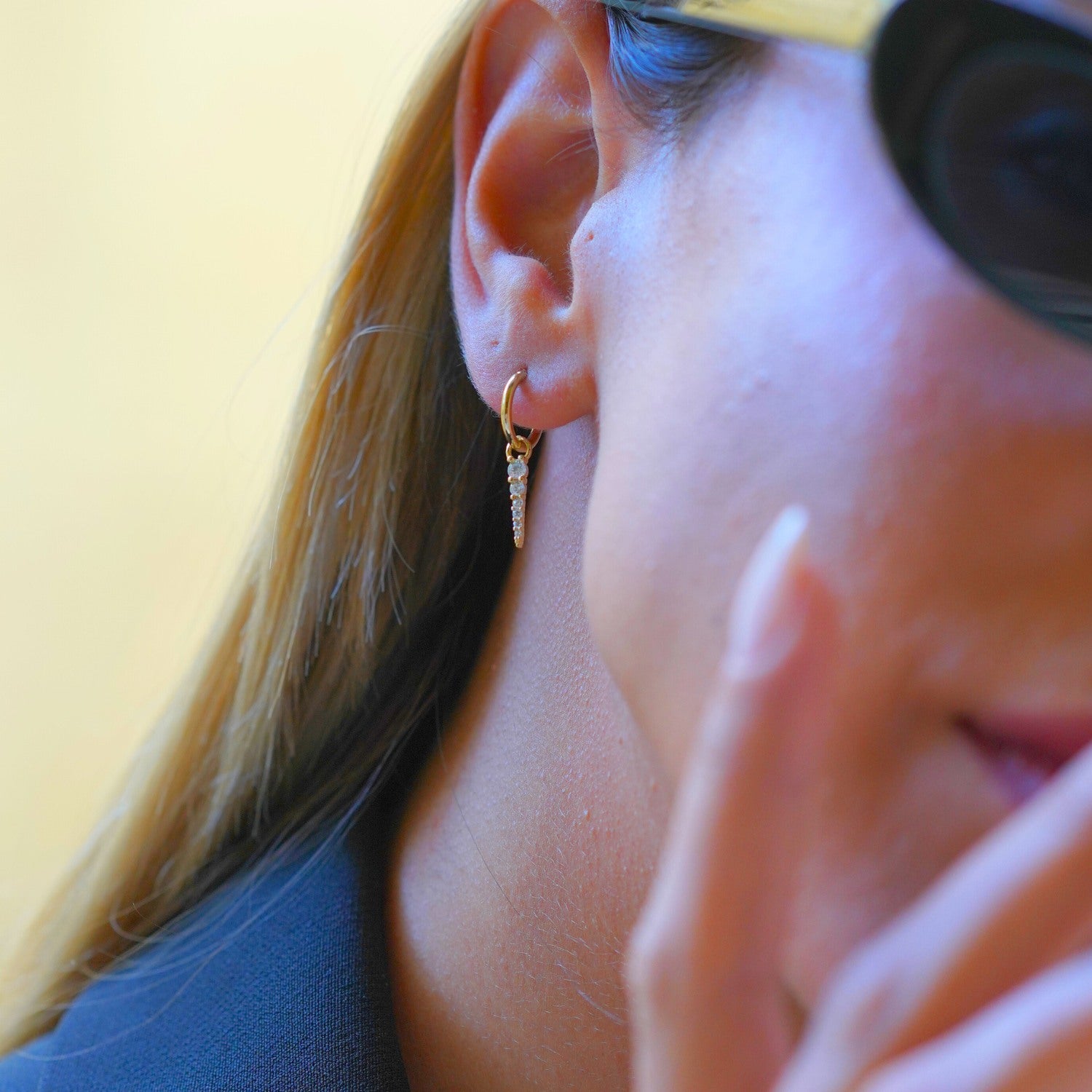 Fine Spike Pave Hoop Single Earring 14Ct Solid Gold