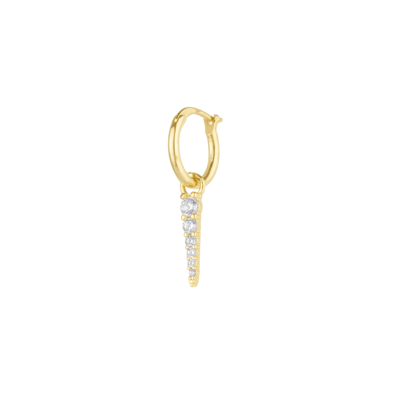 Fine Spike Pave Hoop Single Earring 14Ct Solid Gold