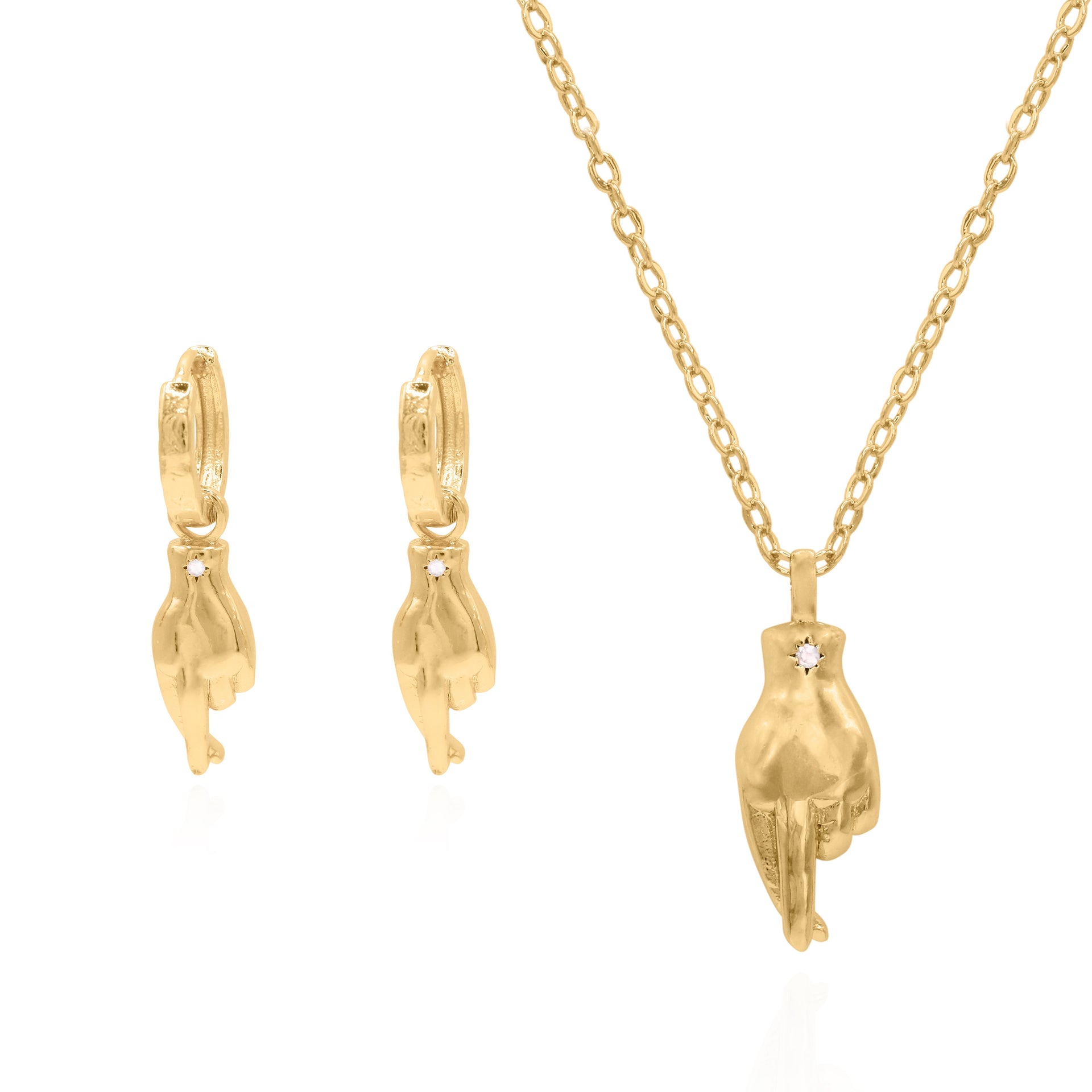 Fingers Crossed Gift Set - Earrings & Necklace - Gold Plated