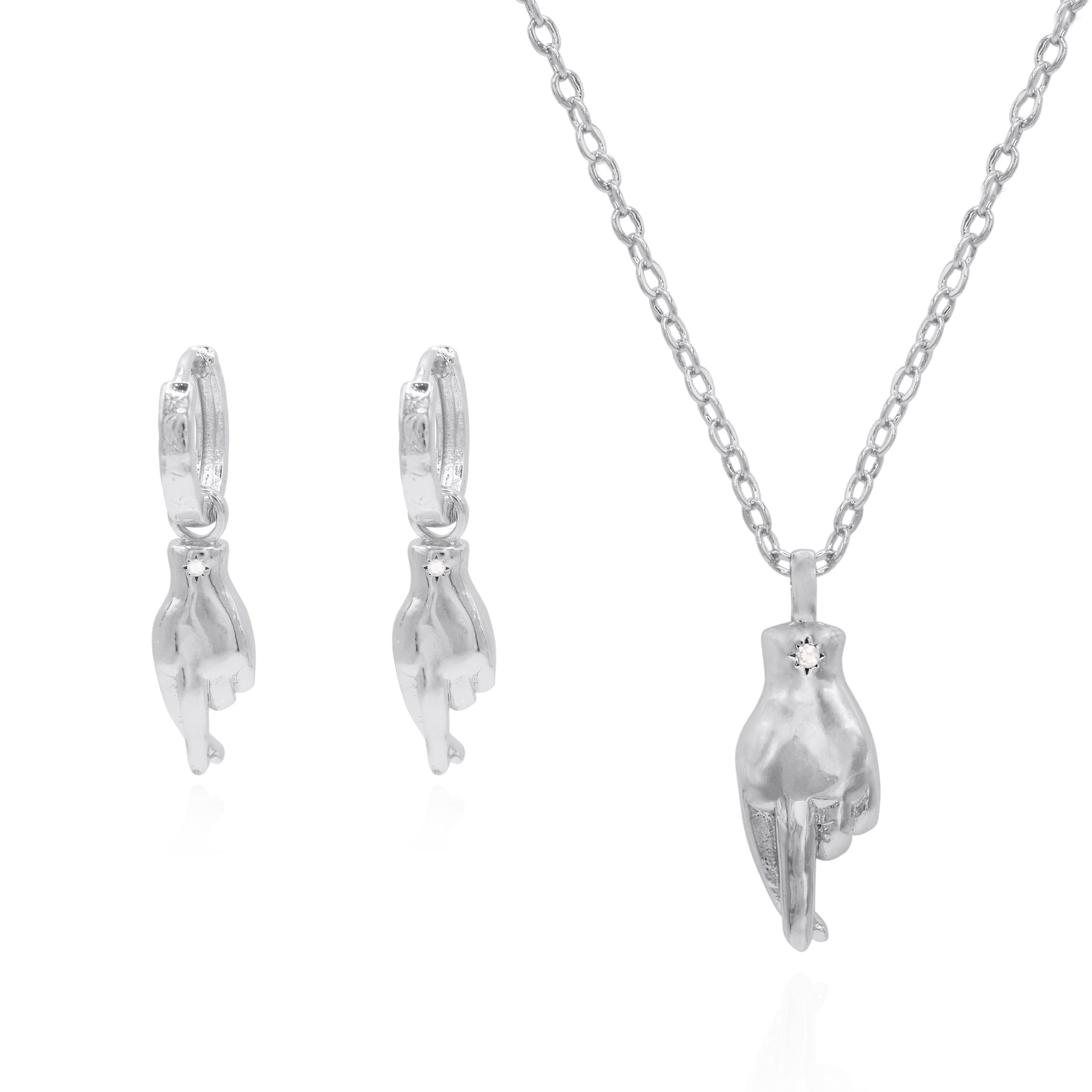 Fingers Crossed Gift Set - Earrings & Necklace - Sterling Silver