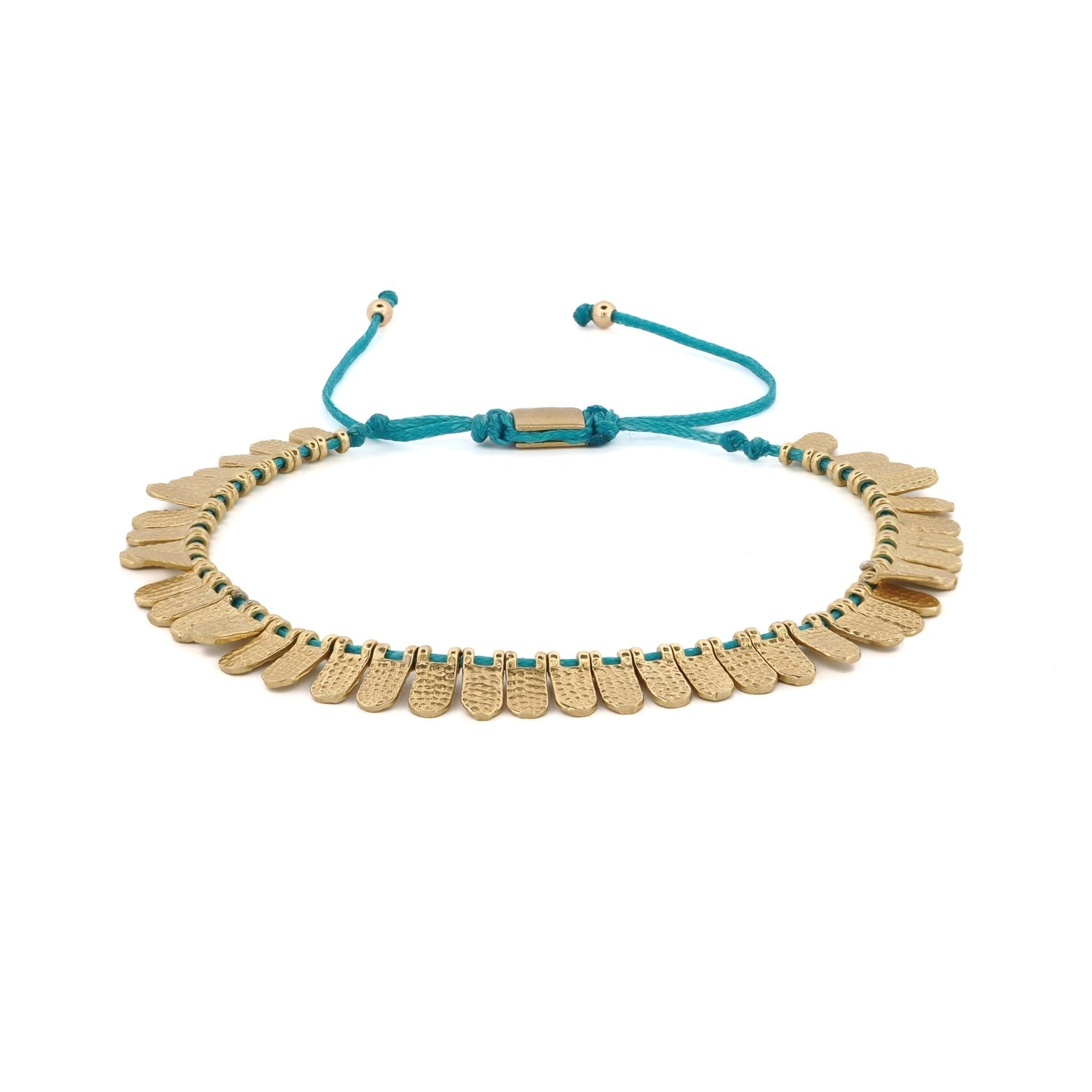 Fish Scale Turquoise & Gold Cord Bracelet - Turquoise