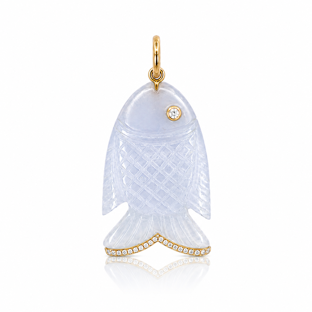 Gold Diamond Chalcedony Fish Pendant