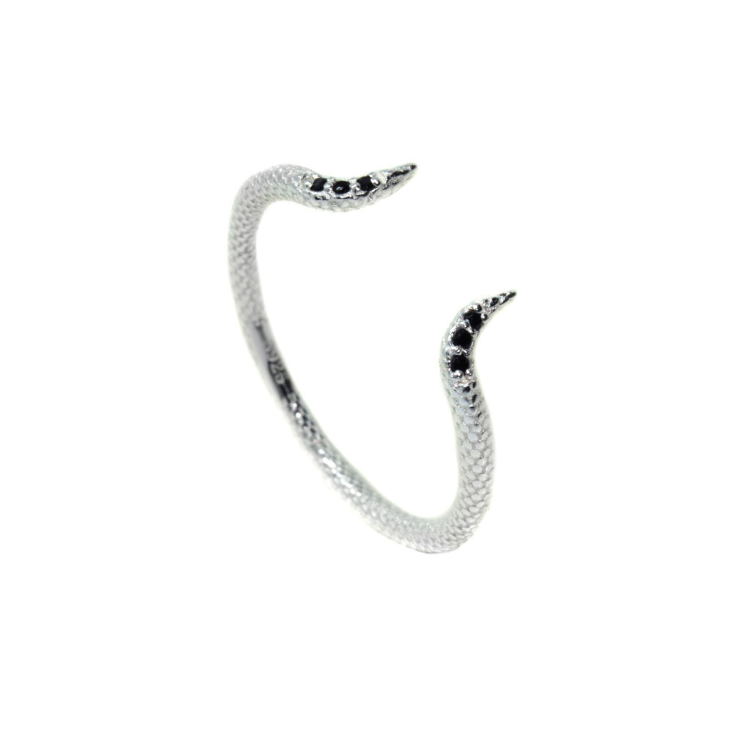 Adjustable Fishtail Ring- Onyx, Silver