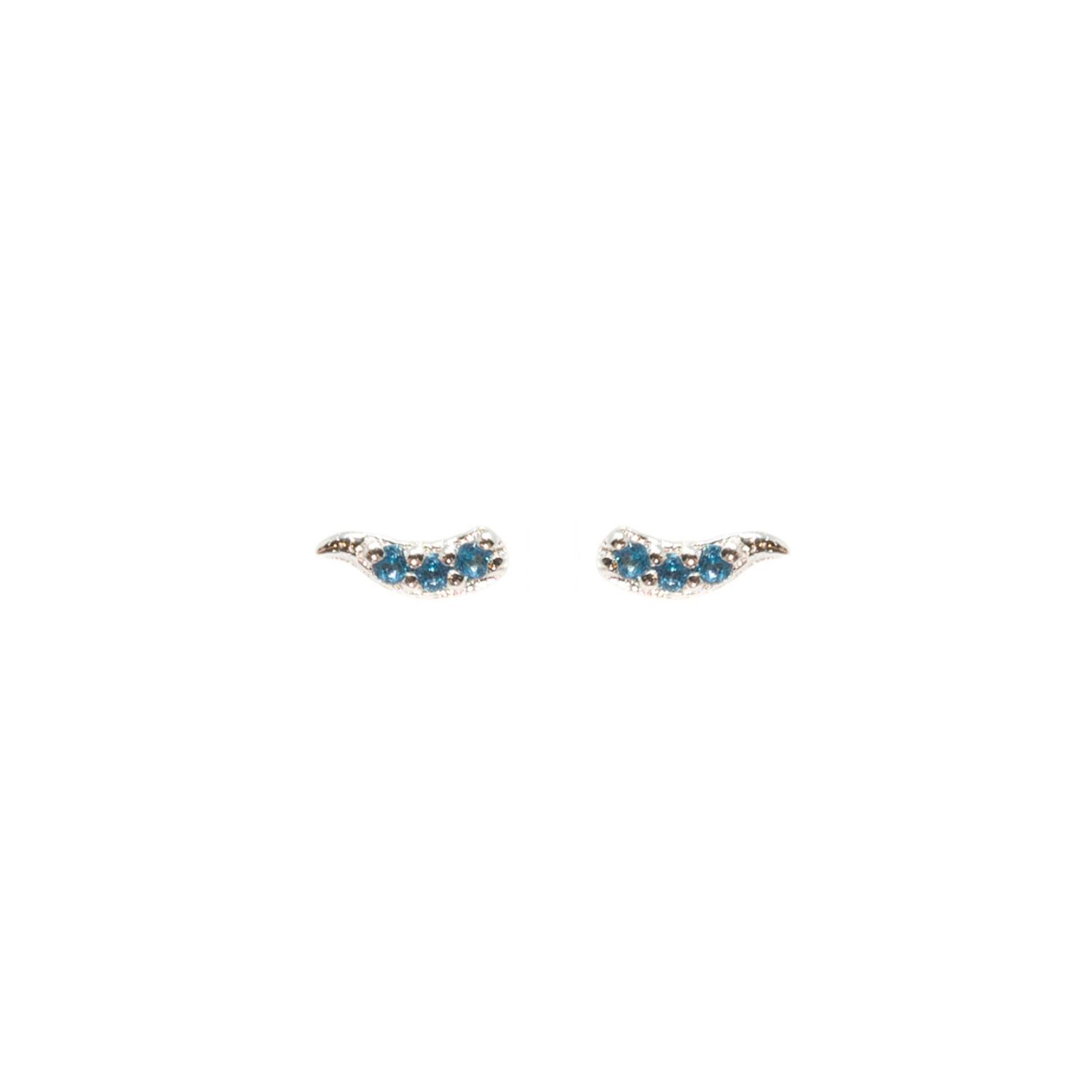 Fishtail Studs- Blue Topaz, Silver