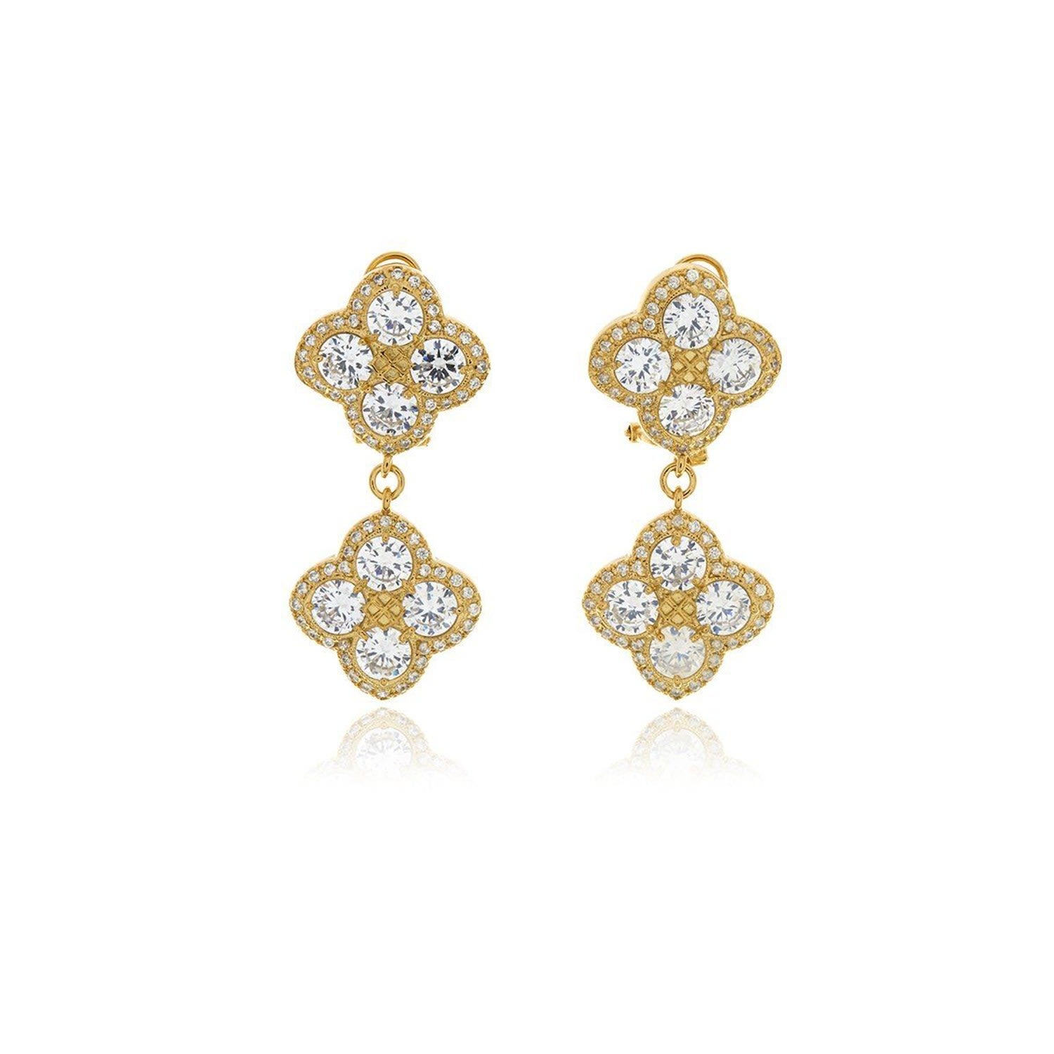Gold Chandelier Diamond Flower Earrings