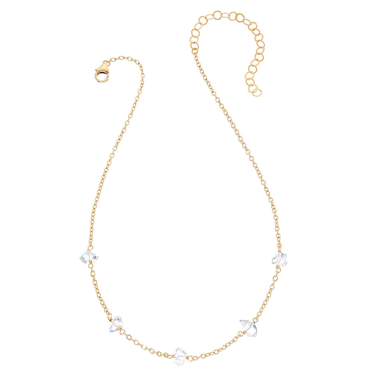 Five Crystal Choker Necklace - Herkimer Diamond Crystals - Gold-Filled