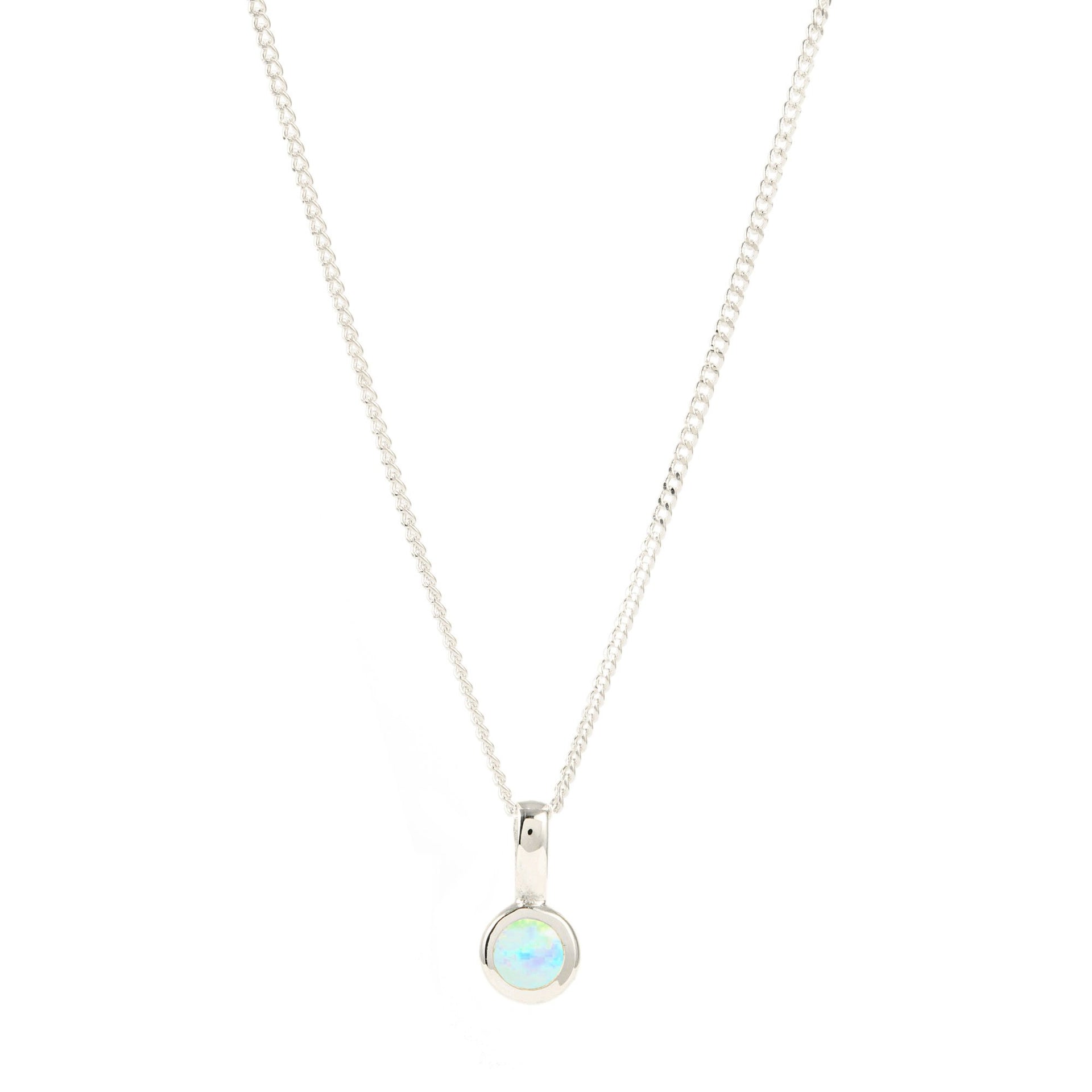 October Birthstone Charm Silver Necklace - Opal