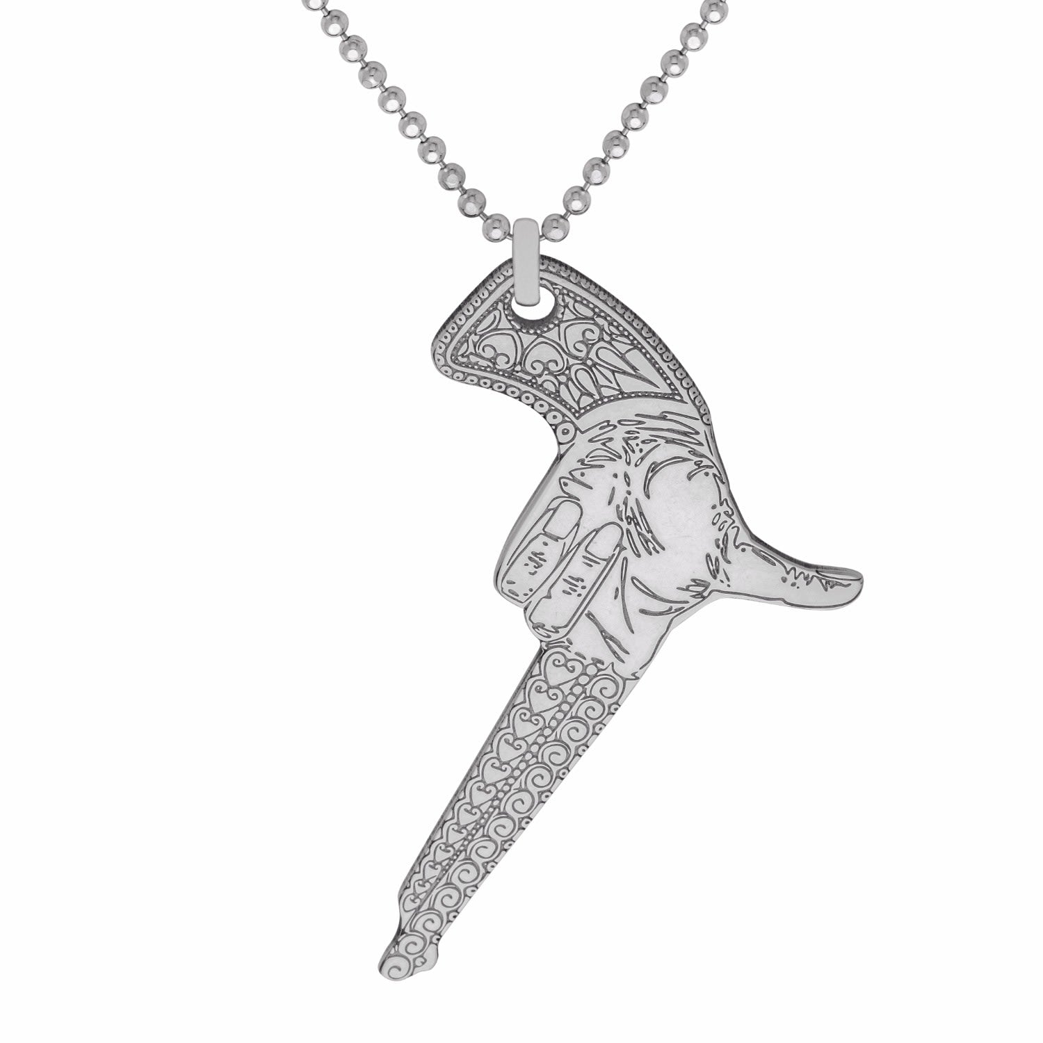Medium Silver Hand Gun Pendant Necklace