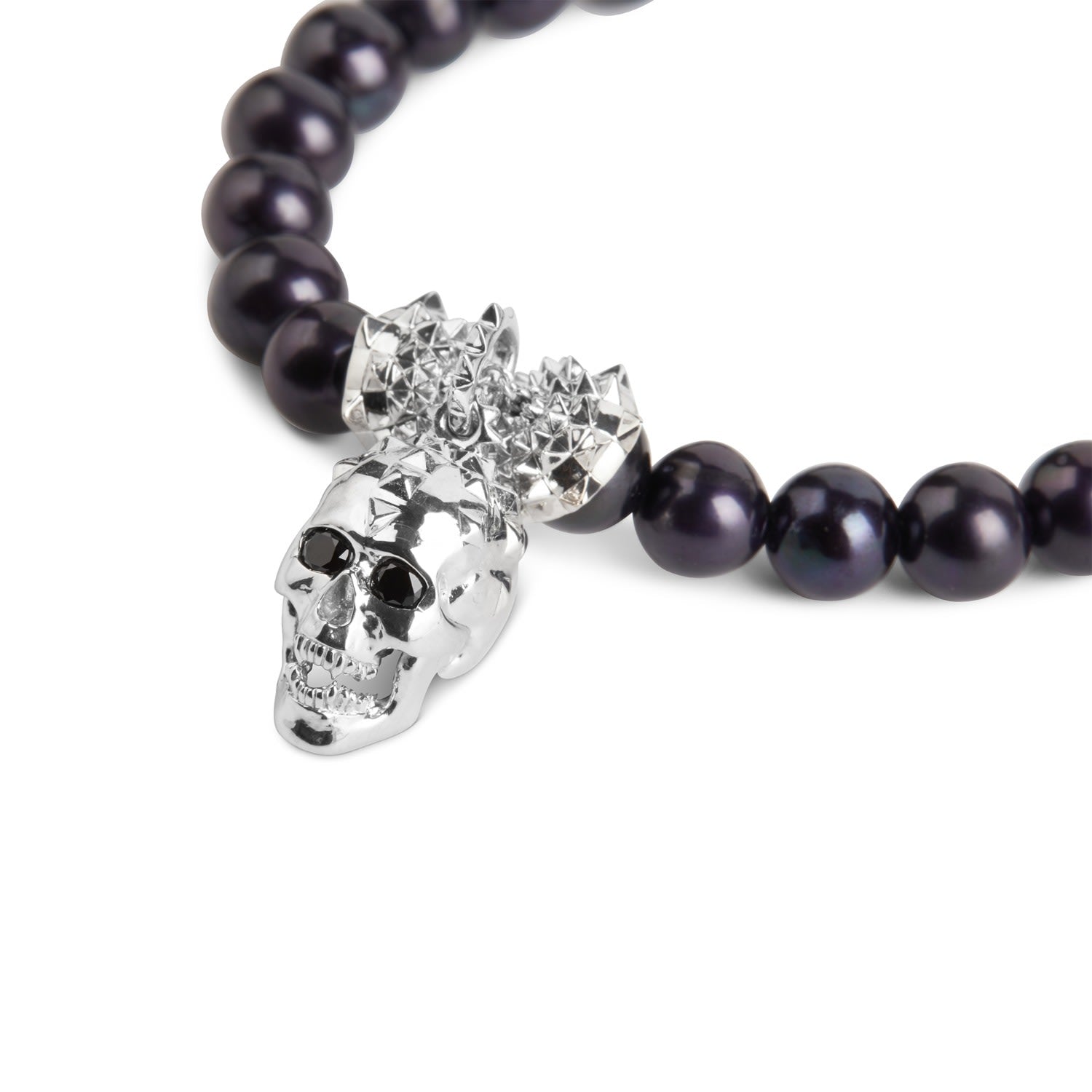 Skull Pearl Bracelet - Silver & Peacock
