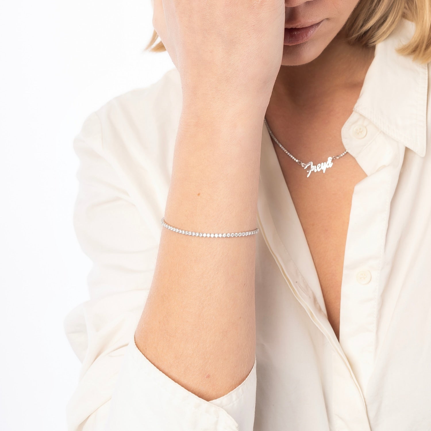 Flat Back Sterling Silver Fine Tennis Bracelet