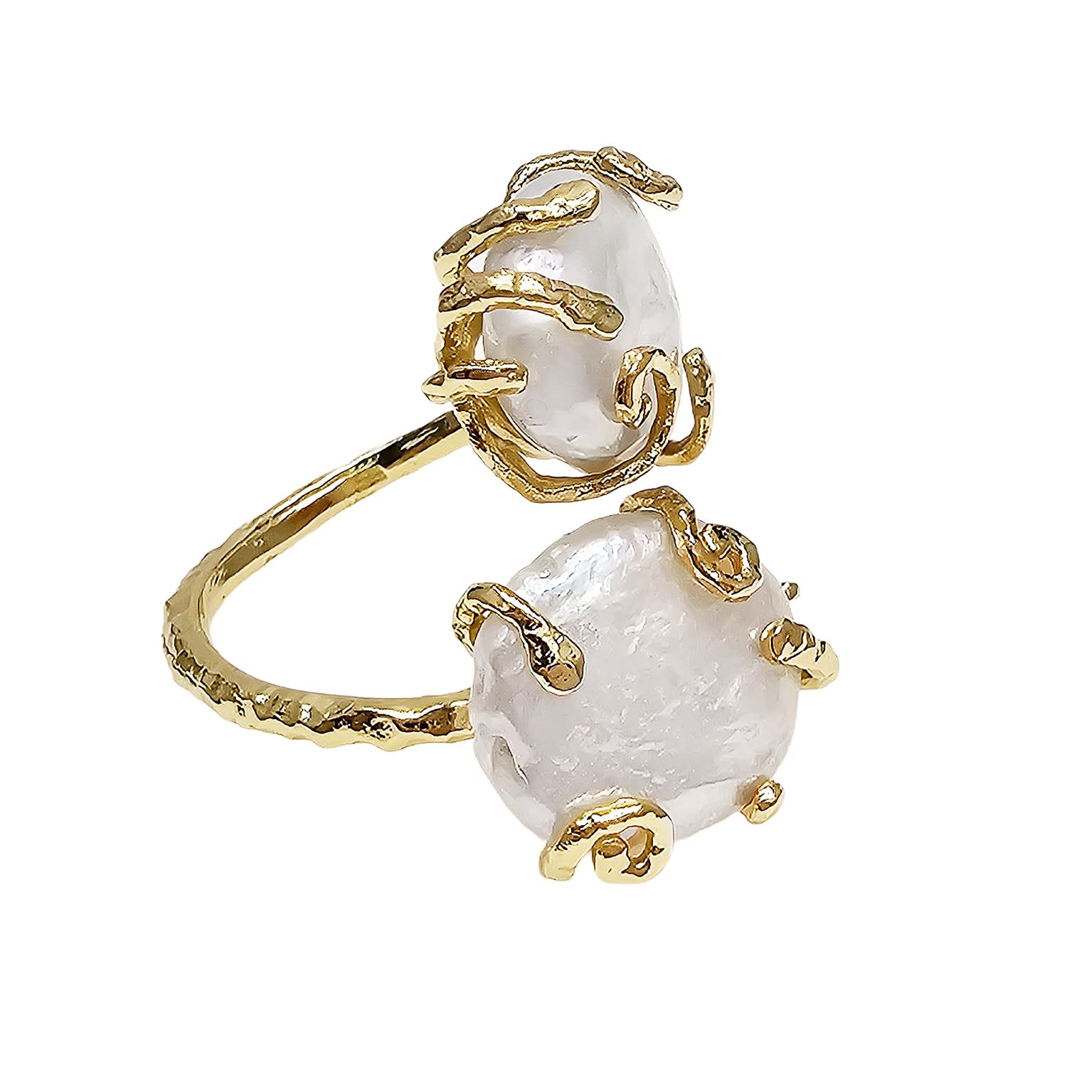 Flat Baroque Pearls Open Statement Ring