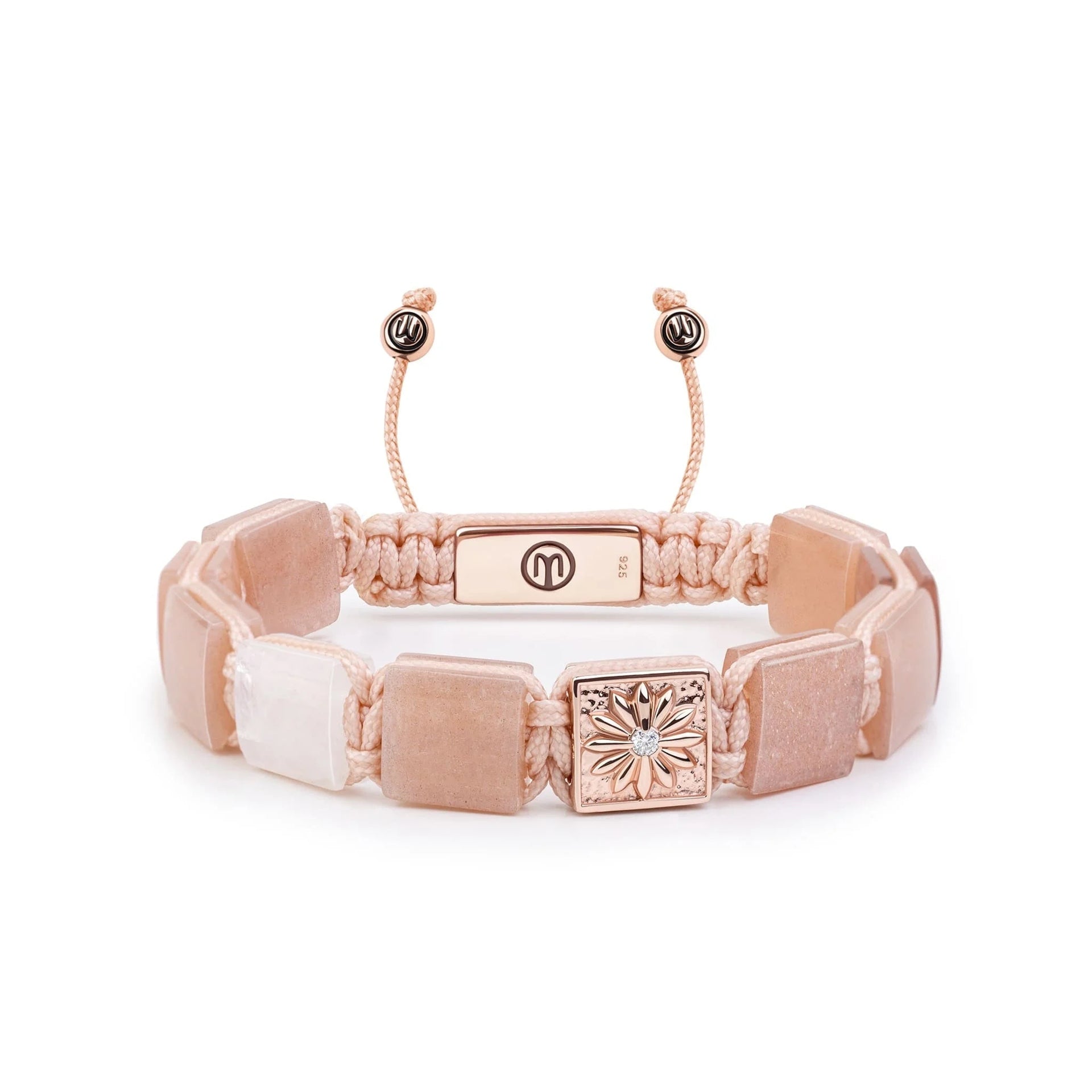 Flat-Bead Bracelet In Rose Gold With Peach Moonstone & Rainbow Moonstone - Sakura Salsa