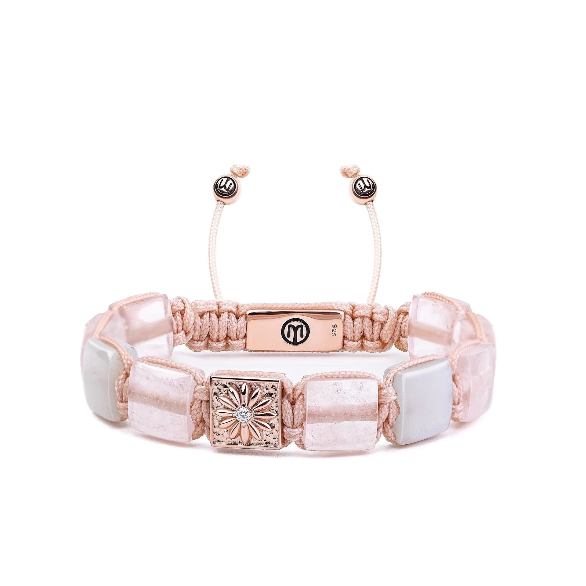 Flat - Bead Braided Bracelet In Rose Gold With Rose Quartz & Moonstone - Sakura Quadra