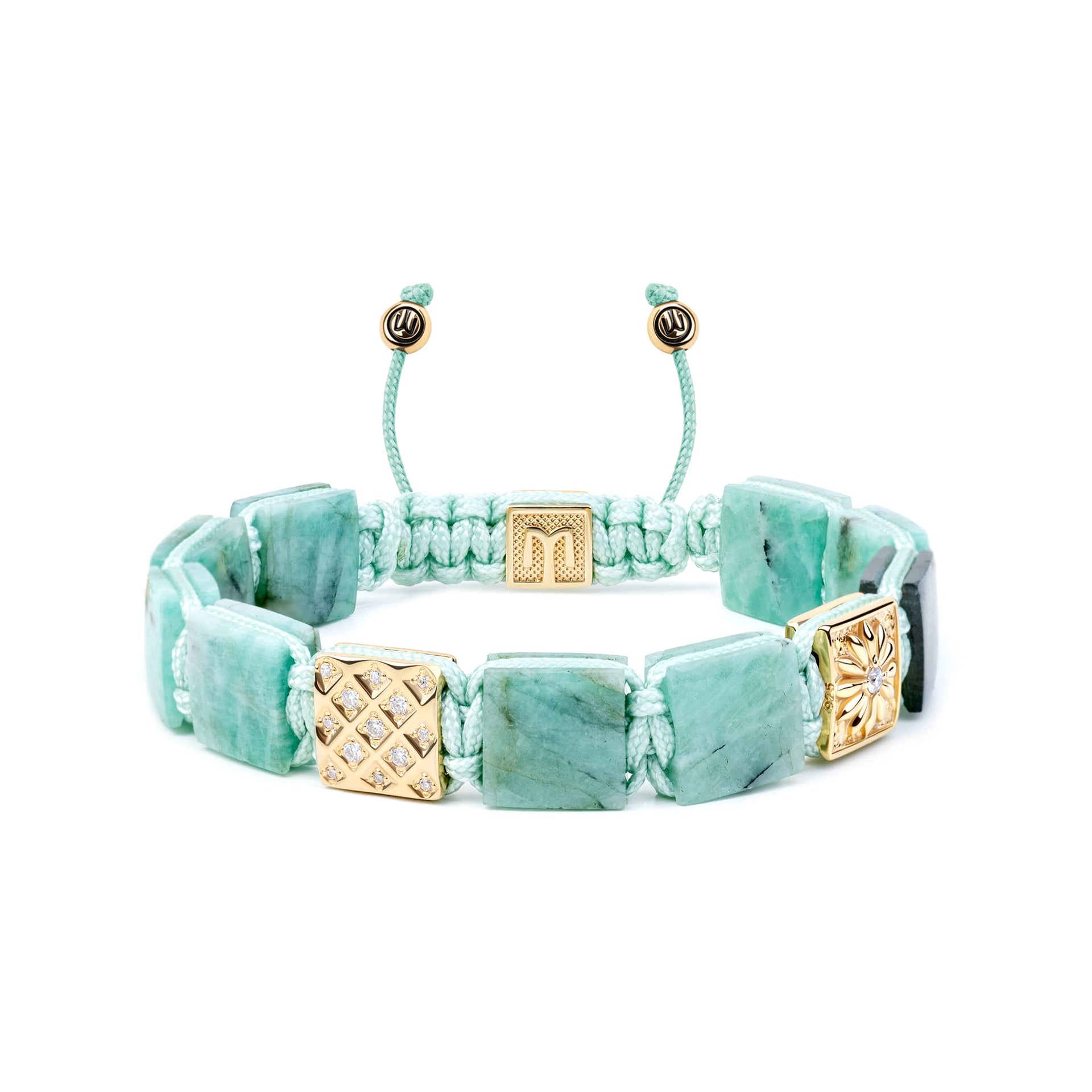 Flat - Bead Macrame Bracelet With Emerald & Labradorite In Gold